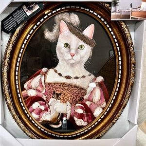 NEW CAROL LEW Majestic White Cat in Vtg. Gold Carved Frame. 14"x17".